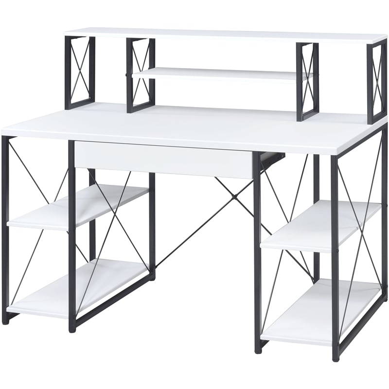 ACME Amiel Wooden 1-Drawer Writing Desk with Small Hutch in White and Black