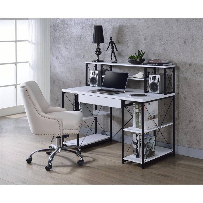 ACME Amiel Wooden 1-Drawer Writing Desk with Small Hutch in White and Black