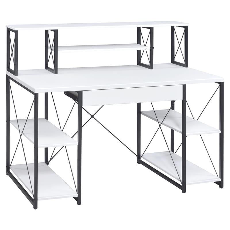 ACME Amiel Wooden 1-Drawer Writing Desk with Small Hutch in White and Black