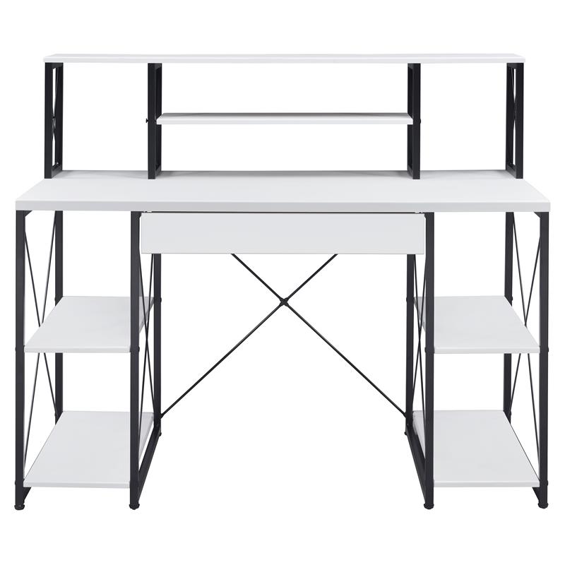ACME Amiel Wooden 1-Drawer Writing Desk with Small Hutch in White and Black