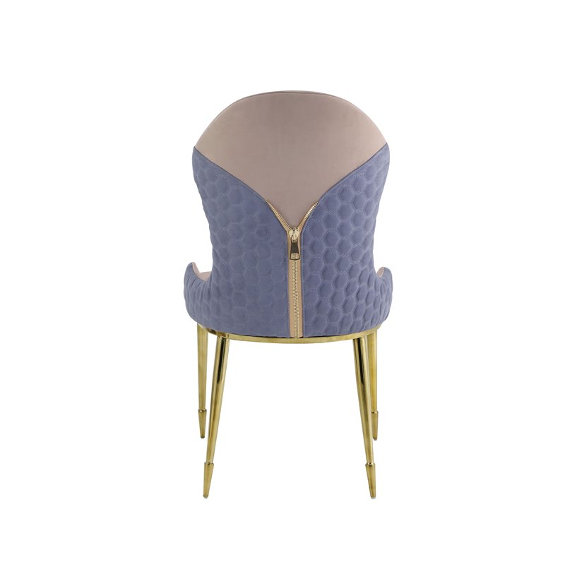 ACME Caolan Side Chair Set of 2 in Tan and Lavender Fabric and Gold