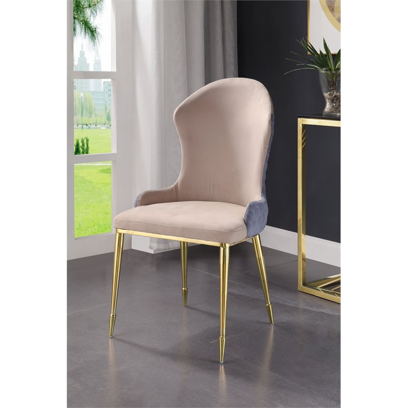ACME Caolan Side Chair Set of 2 in Tan and Lavender Fabric and Gold