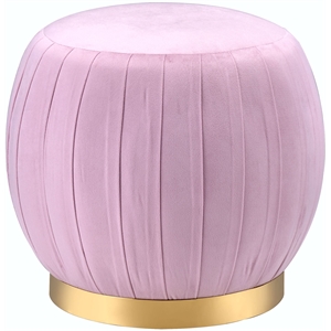 acme zinnia velvet upholstered round ottoman in pink carnation and gold