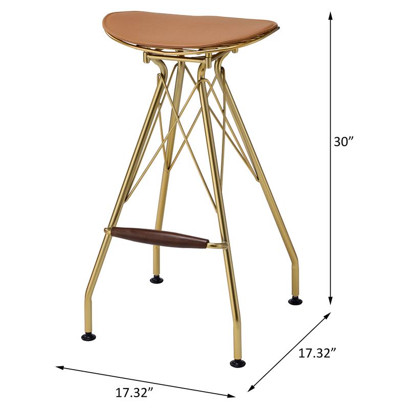 ACME Dragea Faux Leather  Armless Bar Stool in Whiskey and Gold (Set of 2)