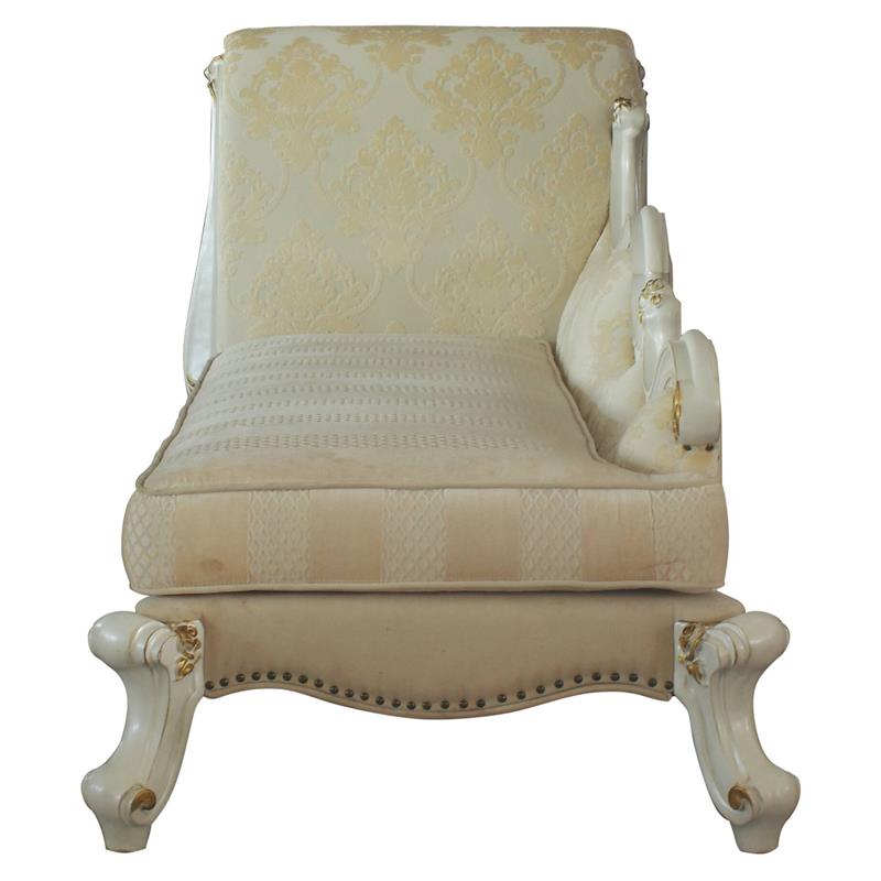 ACME Picardy Resin  Chaise with Nailhead Trim in Antique Pearl and Beige