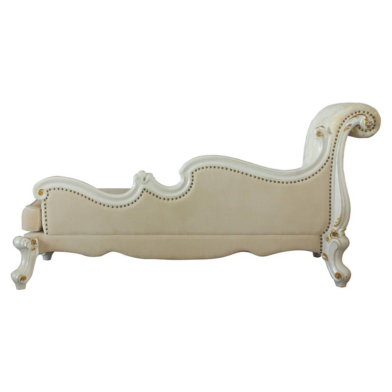 ACME Picardy Resin  Chaise with Nailhead Trim in Antique Pearl and Beige