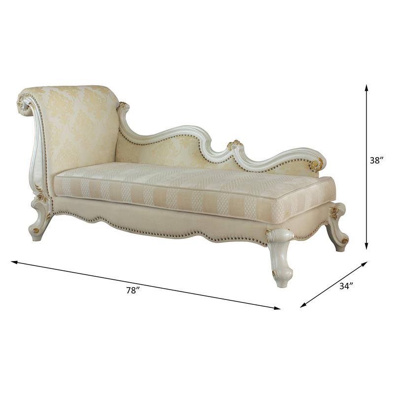 ACME Picardy Resin  Chaise with Nailhead Trim in Antique Pearl and Beige