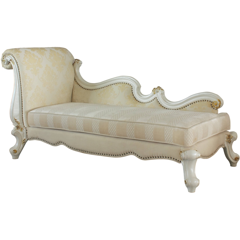 ACME Picardy Resin  Chaise with Nailhead Trim in Antique Pearl and Beige