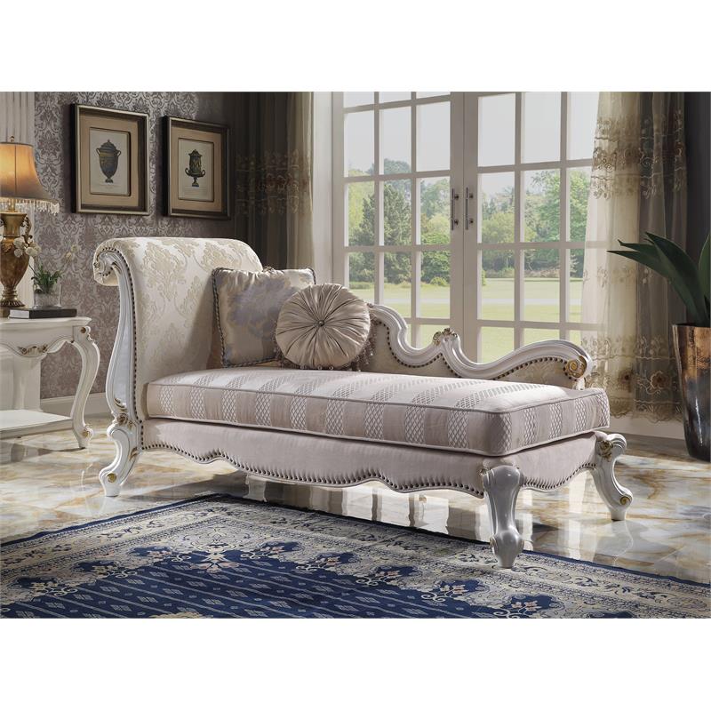 ACME Picardy Resin  Chaise with Nailhead Trim in Antique Pearl and Beige
