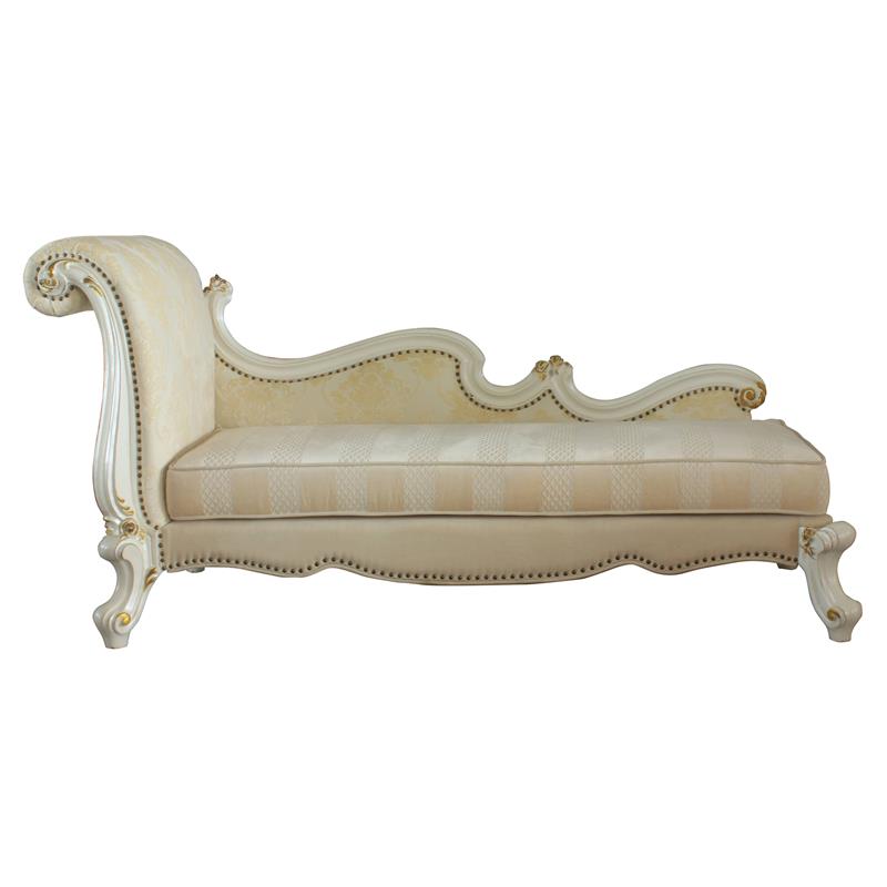 ACME Picardy Resin  Chaise with Nailhead Trim in Antique Pearl and Beige