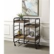 ACME Vorrik Serving Cart with 3 Wooden Adjustable Trays in Black and Walnut