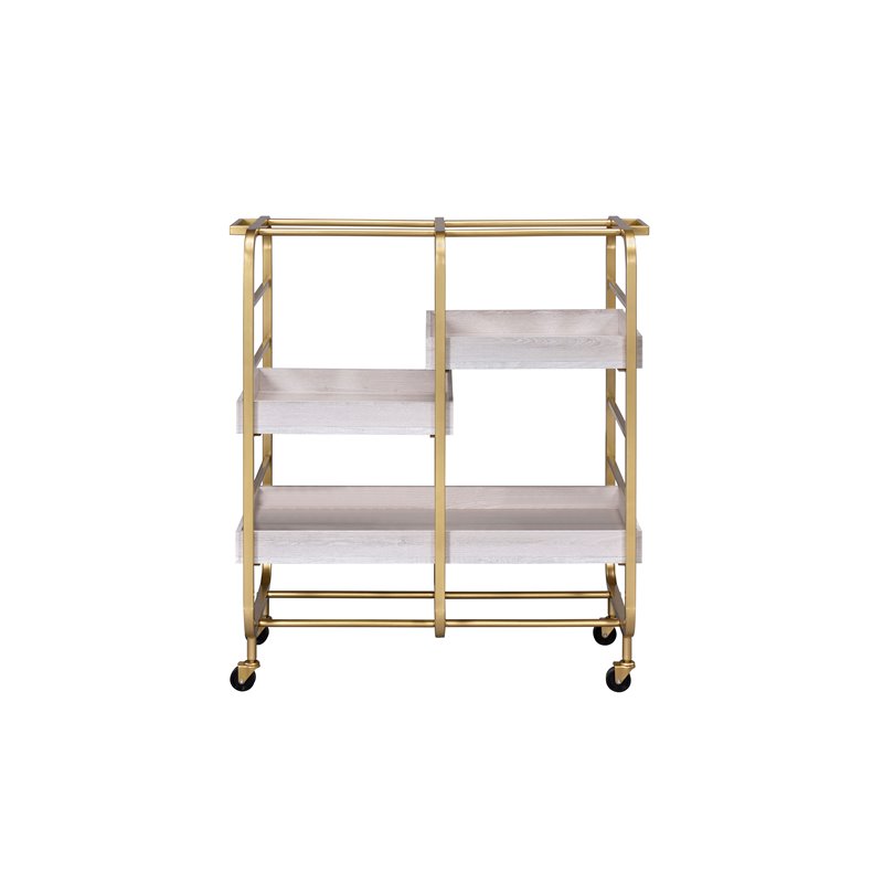 ACME Vorrik Serving Cart in Gold & White-Washed