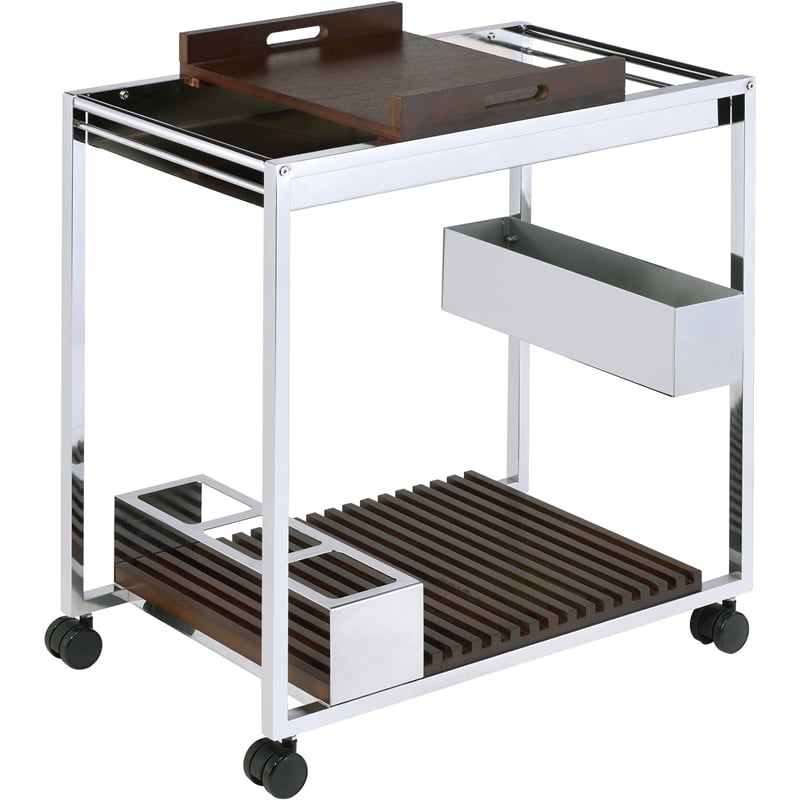 ACME Lisses Metal Serving Cart with 2 Compartments in Chrome