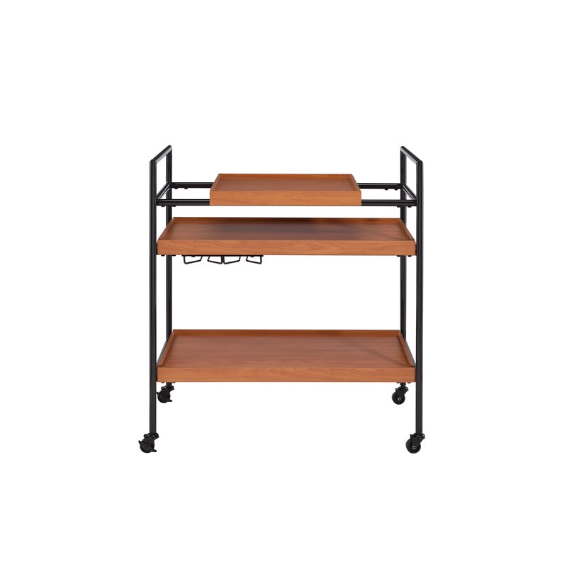 ACME Oaken Serving Cart with 3 Wooden Adjustable Shelves in Honey Oak and Black