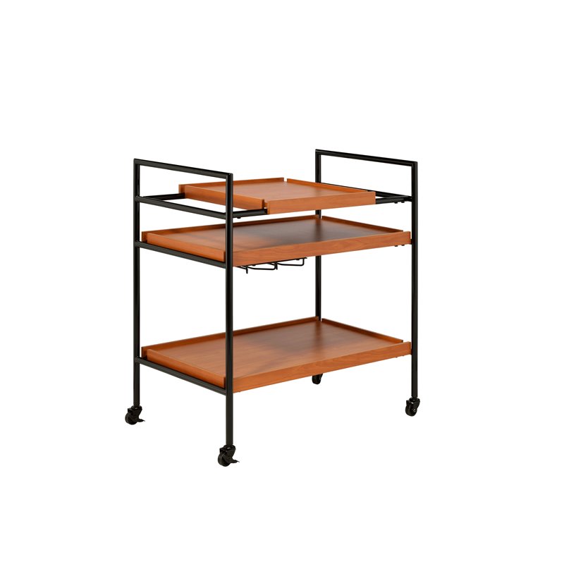ACME Oaken Serving Cart with 3 Wooden Adjustable Shelves in Honey Oak and Black