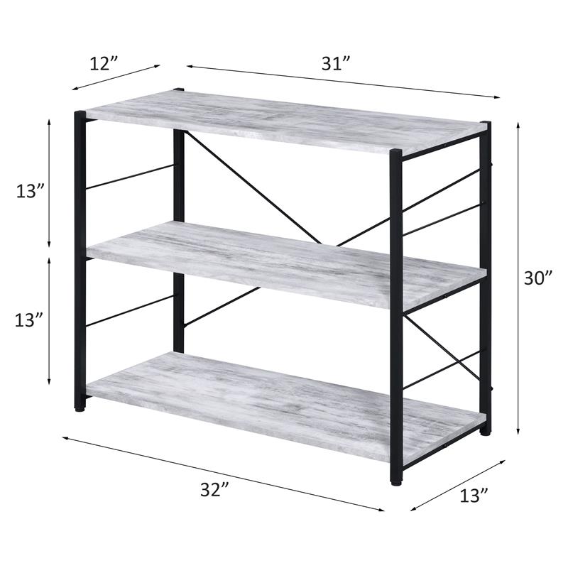 ACME Tesadea 3 Wooden Shelves Rectangular Bookshelf in Antique White and Black