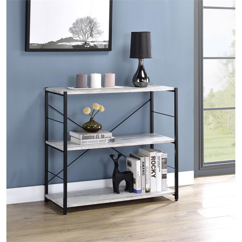 ACME Tesadea 3 Wooden Shelves Rectangular Bookshelf in Antique White and Black