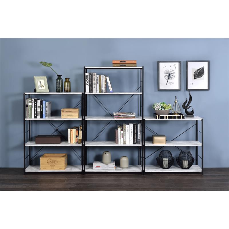 ACME Tesadea 3 Wooden Shelves Rectangular Bookshelf in Antique White and Black