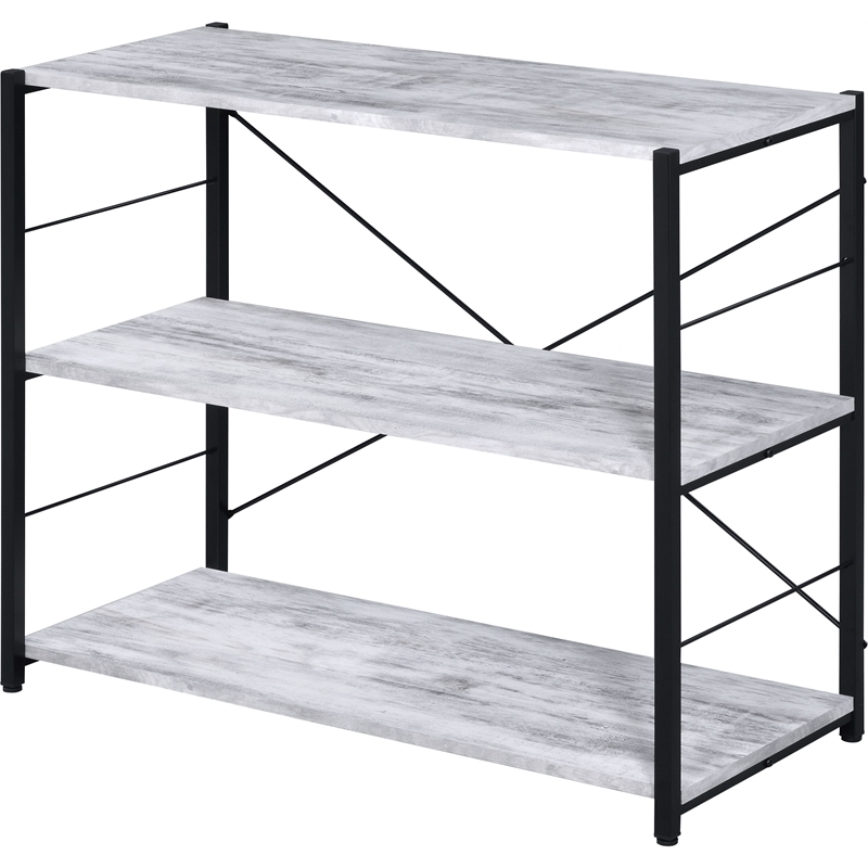 ACME Tesadea 3 Wooden Shelves Rectangular Bookshelf in Antique White and Black