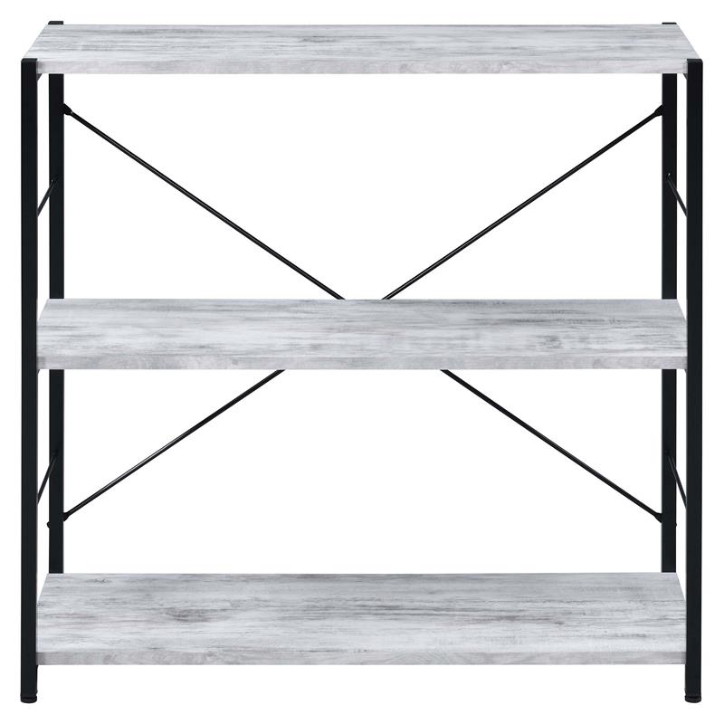 ACME Tesadea 3 Wooden Shelves Rectangular Bookshelf in Antique White and Black
