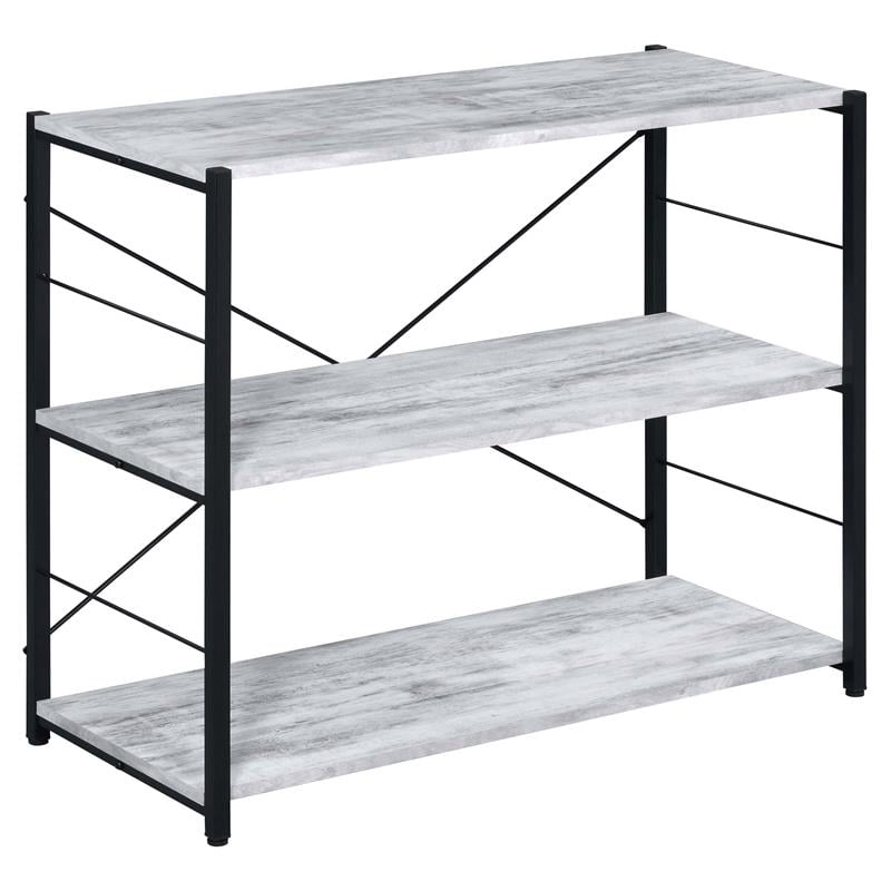 ACME Tesadea 3 Wooden Shelves Rectangular Bookshelf in Antique White and Black