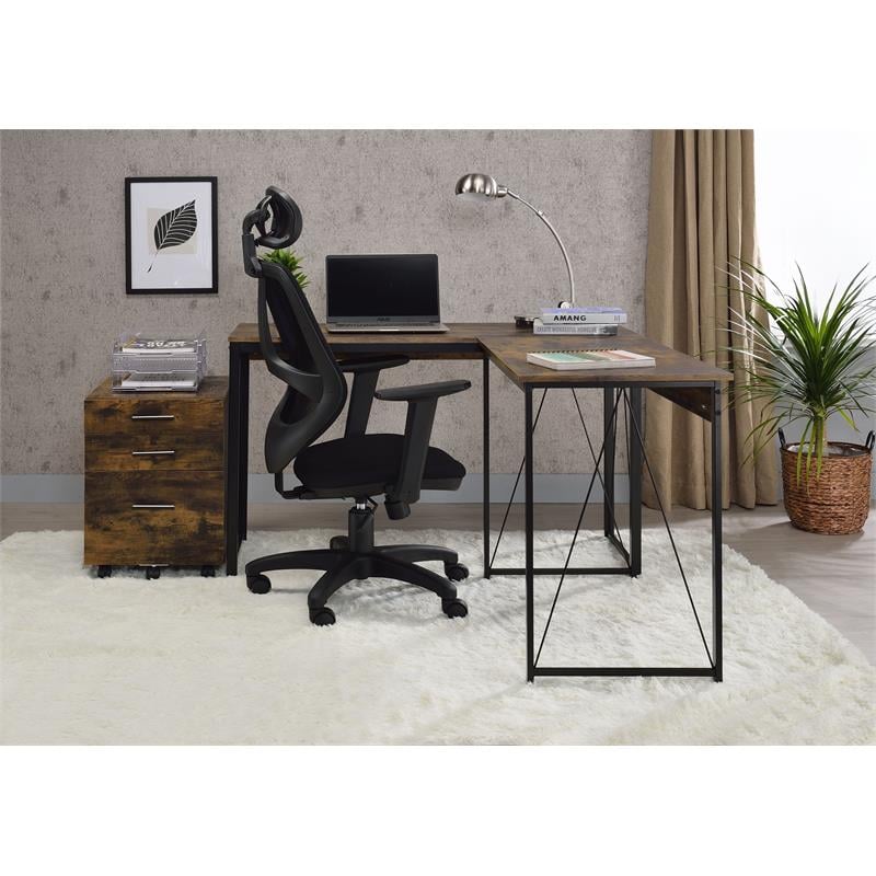 ACME Zaidin Wooden Rectangle Top Writing Desk in Weathered Oak and Black