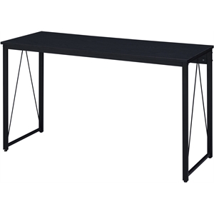 acme zaidin wooden rectangle top writing desk with metal sled base in black