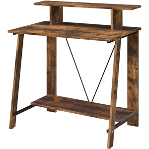 acme nypho wooden writing desk with 2 shelves in weathered oak and black