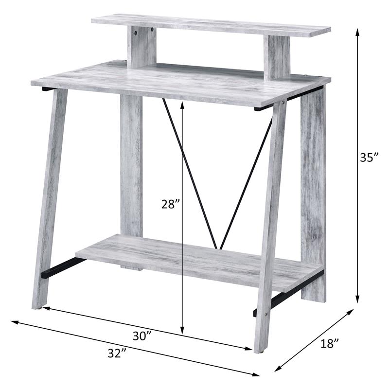 ACME Nypho Wooden 2 Shelves Writing Desk in Antique White and Black