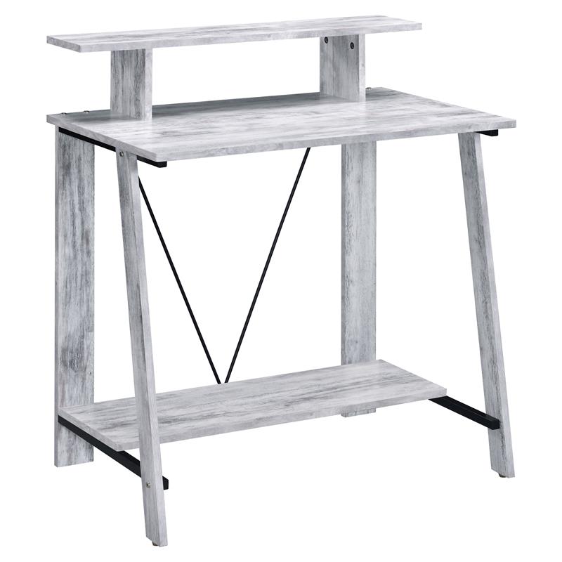 ACME Nypho Wooden 2 Shelves Writing Desk in Antique White and Black