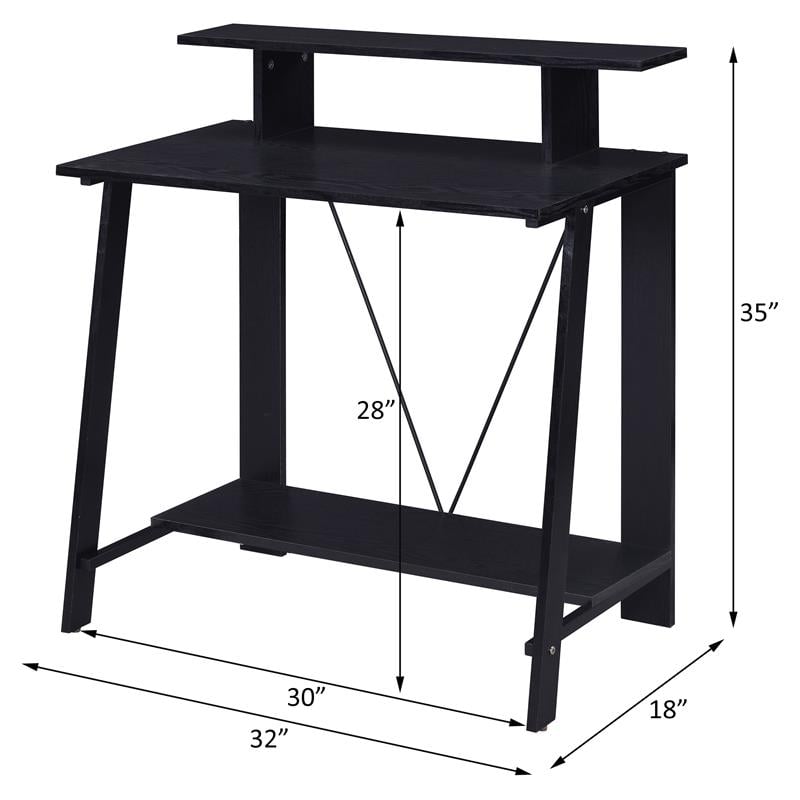 ACME Nypho Wooden 2 Shelves Writing Desk with Metal Frame in Black