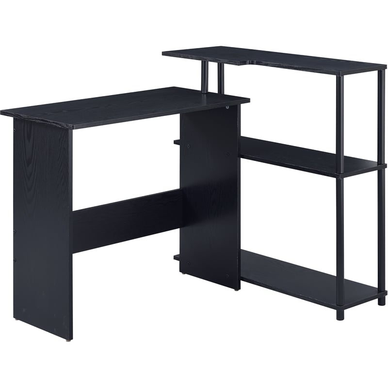 ACME Ievi Wooden Top Writing Desk with Built-in Right Side Bookcase in Black