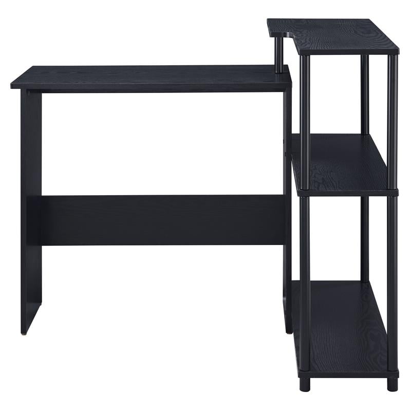 ACME Ievi Wooden Top Writing Desk with Built-in Right Side Bookcase in Black
