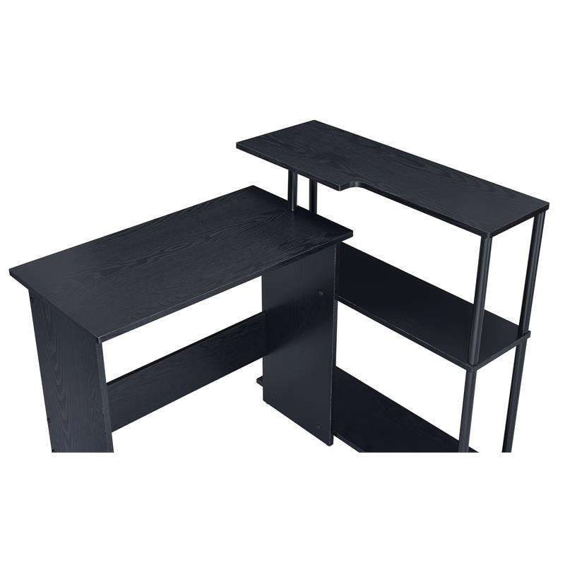 ACME Ievi Wooden Top Writing Desk with Built-in Right Side Bookcase in Black