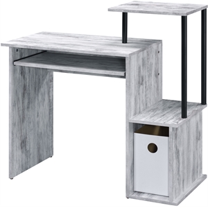 acme lyphre wooden top computer desk in antique white and black