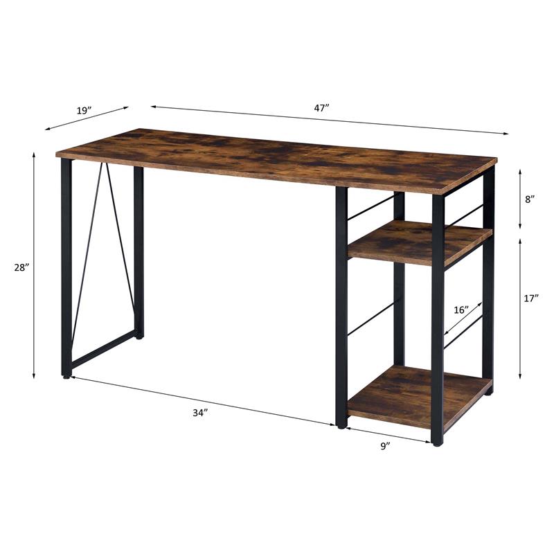 ACME Vadna Wooden Top Writing Desk in Weathered Oak and Black