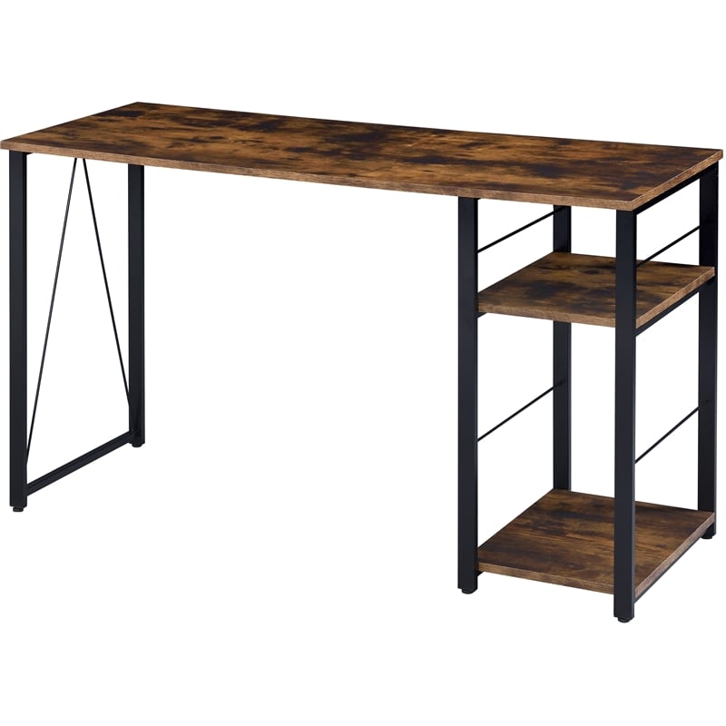 ACME Vadna Wooden Top Writing Desk in Weathered Oak and Black