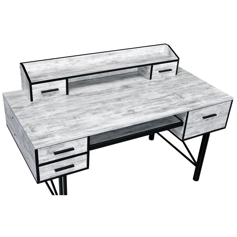 ACME Safea Wooden Storage Computer Desk in Antique White and Black