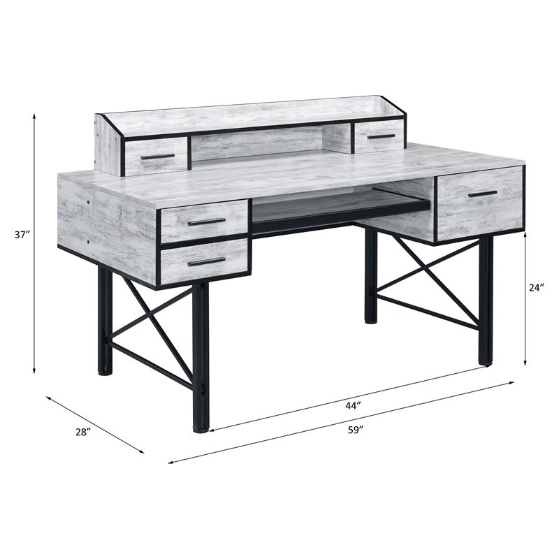 ACME Safea Wooden Storage Computer Desk in Antique White and Black