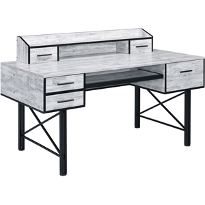 acme safea wooden storage computer desk in antique white and black