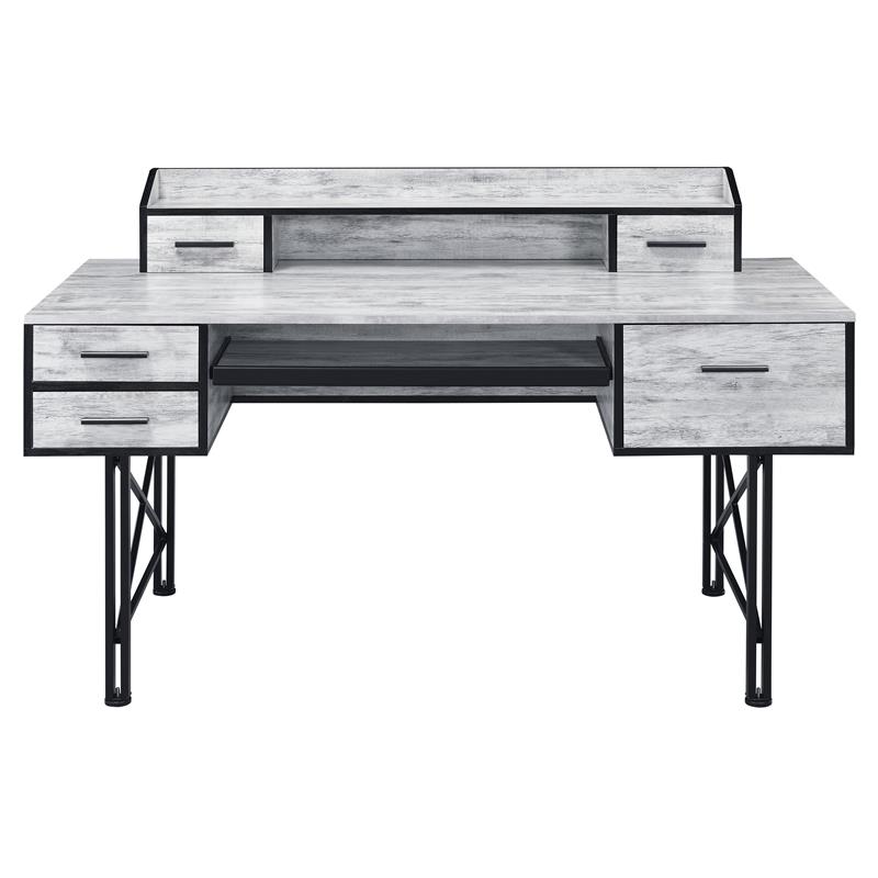 ACME Safea Wooden Storage Computer Desk in Antique White and Black