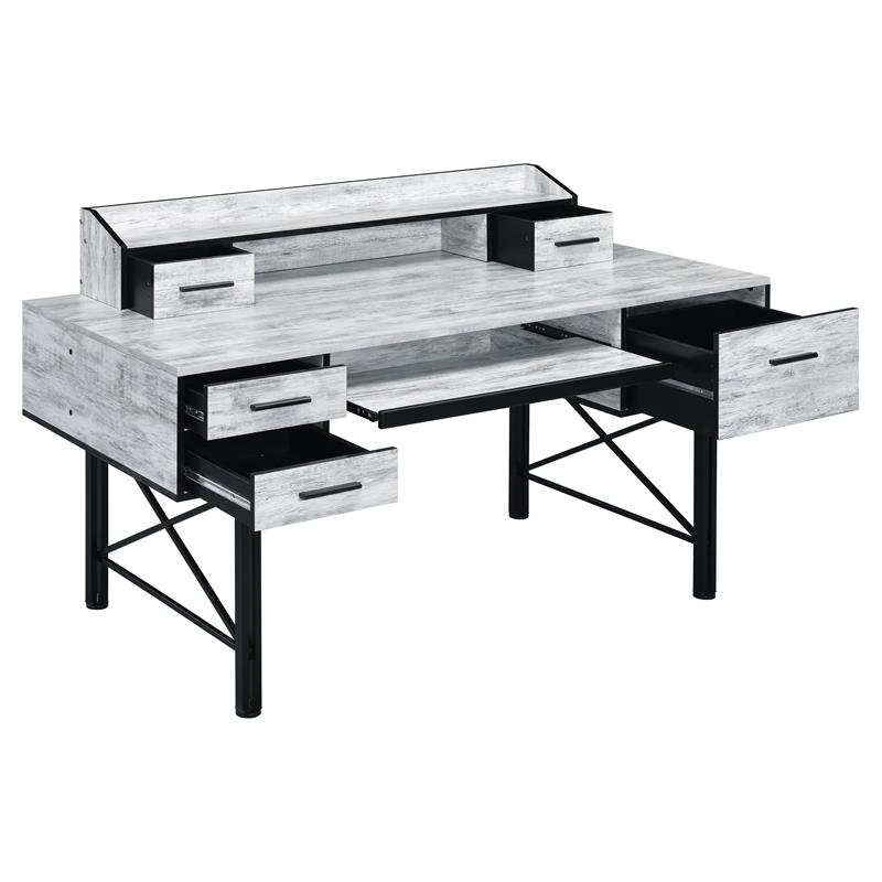 ACME Safea Wooden Storage Computer Desk in Antique White and Black