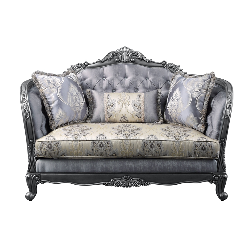 ACME Ariadne Fabric Tufted Loveseat with 3 Pillows in Platinum Gray