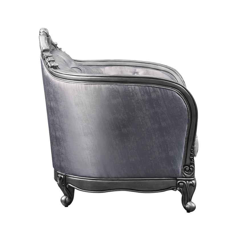 ACME Ariadne Fabric Button Tufted Chair with 1 Pillow in Platinum Gray