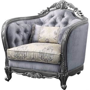 ACME Ariadne Fabric Button Tufted Chair with 1 Pillow in Platinum Gray
