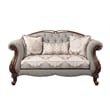 ACME Miyeon Loveseat with 3 Pillows in Gray Fabric and Cherry