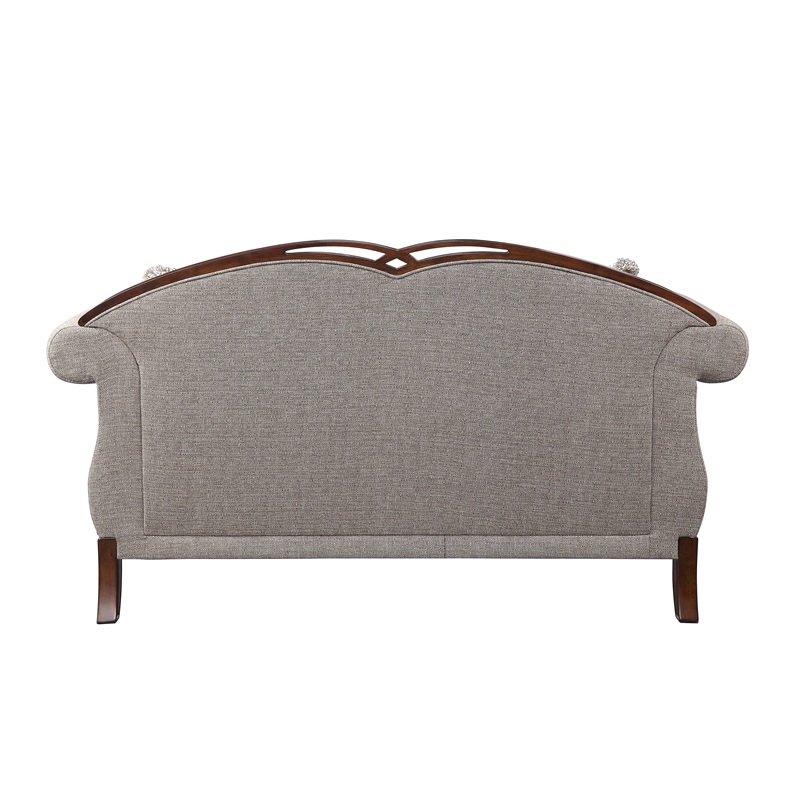 ACME Miyeon Loveseat with 3 Pillows in Gray Fabric and Cherry