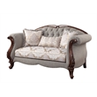 ACME Miyeon Loveseat with 3 Pillows in Gray Fabric and Cherry