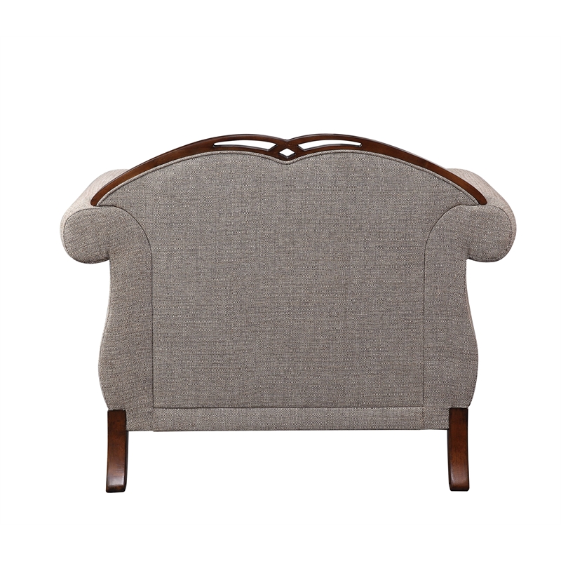 ACME Miyeon Fabric Button Tufted Chair with 1 Pillow in Gray and Cherry