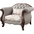 ACME Miyeon Fabric Button Tufted Chair with 1 Pillow in Gray and Cherry